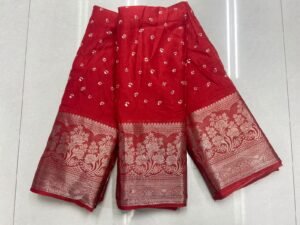 saree lenth 6.30 cut Price :650 free shipping Fabric : Dola Silk with Weaving borders and overall sequence work Single Colour length 6:30 cut SKU : DolaSilk1 Fabric :Soft Dola Silk with Weaving borders and overall sequence work