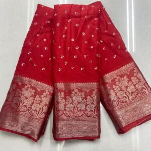 saree lenth 6.30 cut Price :650 free shipping Fabric : Dola Silk with Weaving borders and overall sequence work Single Colour length 6:30 cut SKU : DolaSilk1 Fabric :Soft Dola Silk with Weaving borders and overall sequence work