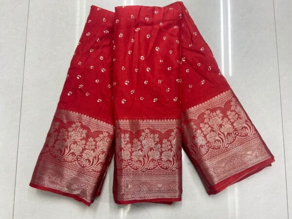 saree lenth 6.30 cut Price :650 free shipping Fabric : Dola Silk with Weaving borders and overall sequence work Single Colour length 6:30 cut SKU : DolaSilk1 Fabric :Soft Dola Silk with Weaving borders and overall sequence work