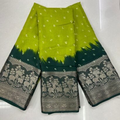 saree lenth 6.30 cut Price :650 free shipping Fabric : Dola Silk with Weaving borders and overall sequence work Single Colour length 6:30 cut SKU : DolaSilk1 Fabric : Dola Silk with Weaving borders and overall sequence work Delivery – With in 7 to 10 working days after dispatch